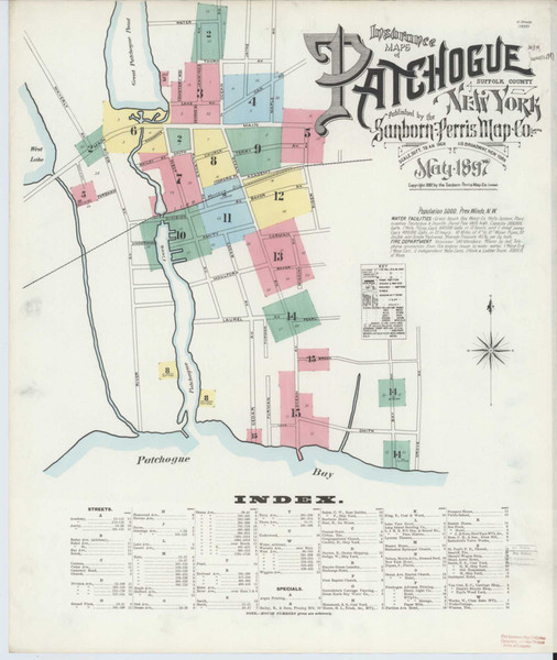 Patchogue New York 1897 - Fire Insurance Index - Old Map Reprint