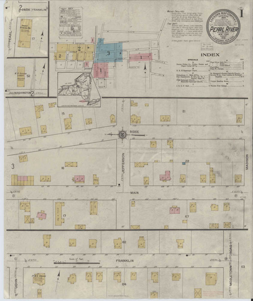 Pearl River New York 1916 - Fire Insurance Index - Old Map Reprint