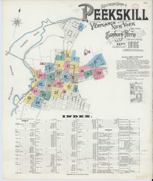 Peekskill New York 1895 - Fire Insurance Index - Old Map Reprint