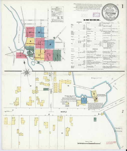 Potsdam New York 1909 - Fire Insurance Index - Old Map Reprint