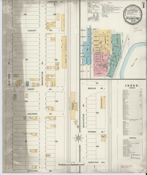 Round Lake New York 1897 - Fire Insurance Index - Old Map Reprint