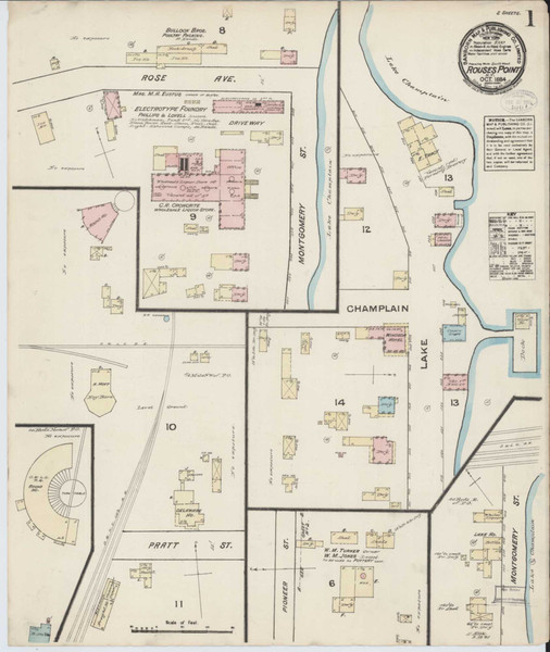 Rouses Point New York 1884 - Fire Insurance Index - Old Map Reprint