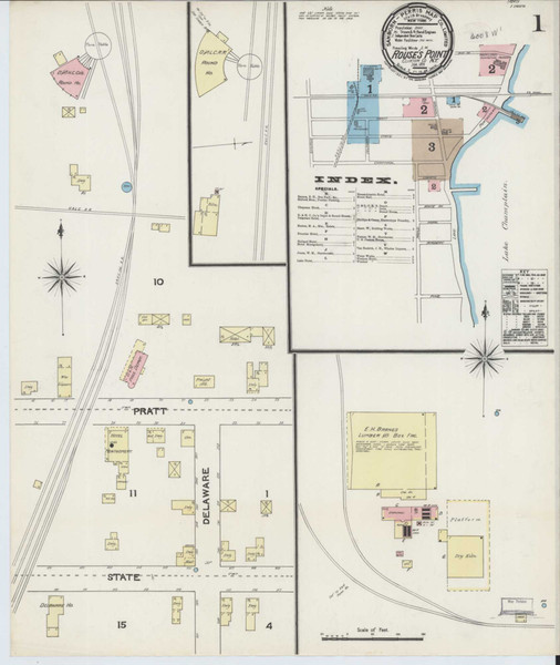 Rouses Point New York 1891 - Fire Insurance Index - Old Map Reprint