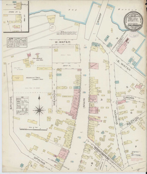Sag Harbor New York 1885 - Fire Insurance Index - Old Map Reprint