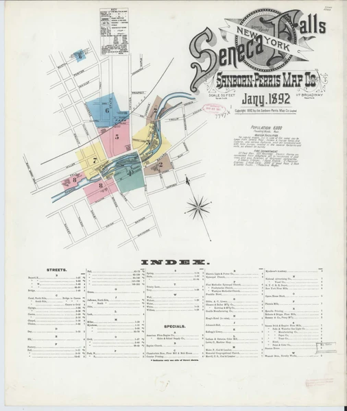 Seneca Falls New York 1892 - Fire Insurance Index - Old Map Reprint