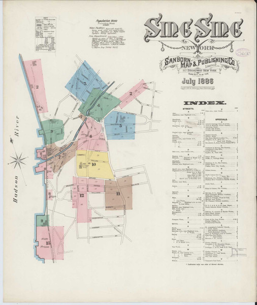 Sing Sing New York 1886 - Fire Insurance Index - Old Map Reprint