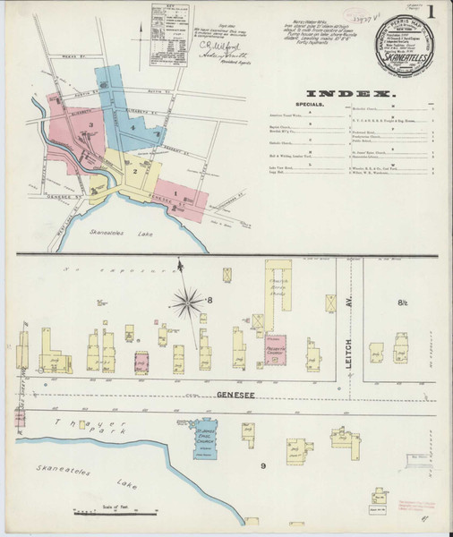 Skaneateles New York 1890 - Fire Insurance Index - Old Map Reprint