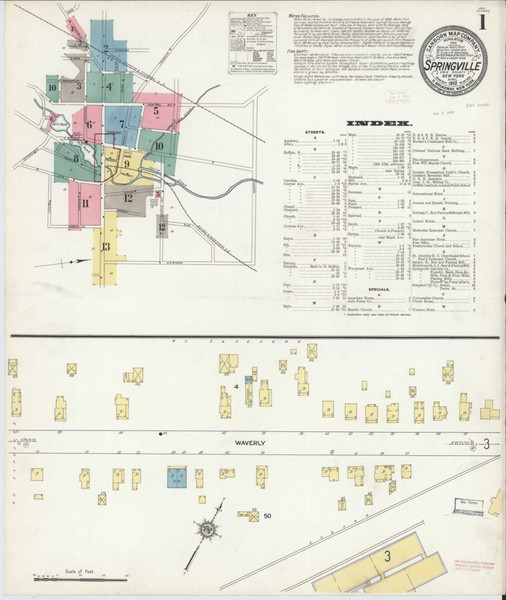 Springville New York 1912 - Fire Insurance Index - Old Map Reprint