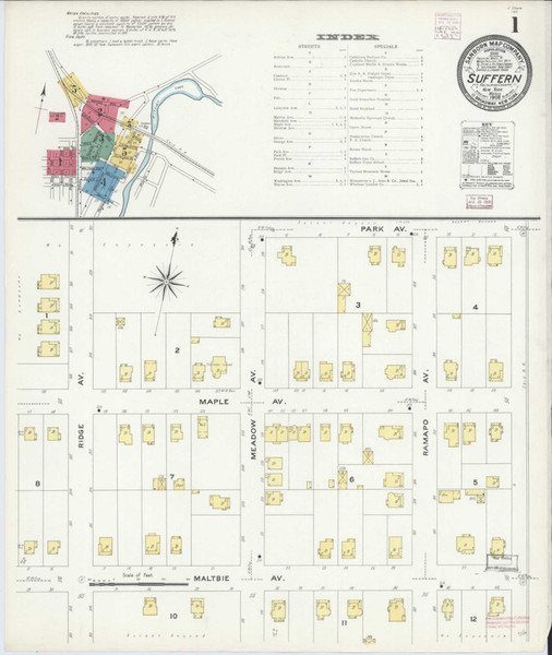 Suffern New York 1908 - Fire Insurance Index - Old Map Reprint