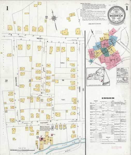 Warwick New York 1923 - Fire Insurance Index - Old Map Reprint