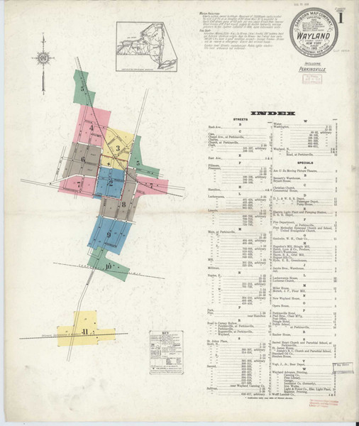 Wayland New York 1913 - Fire Insurance Index - Old Map Reprint