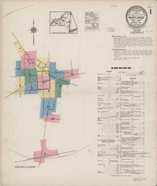Wayland New York 1922 - Fire Insurance Index - Old Map Reprint