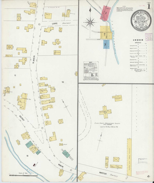 Westport New York 1906 - Fire Insurance Index - Old Map Reprint