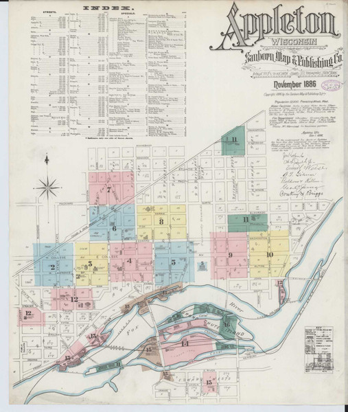 Appleton Wisconsin 1886 - Fire Insurance Index - Old Map Reprint
