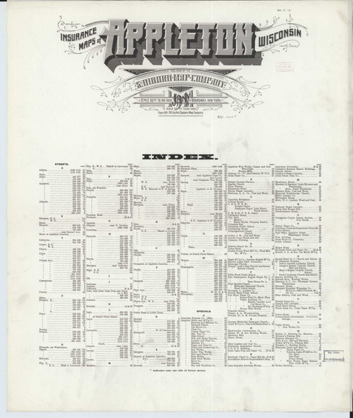 Appleton Wisconsin 1911 - Fire Insurance Index - Old Map Reprint