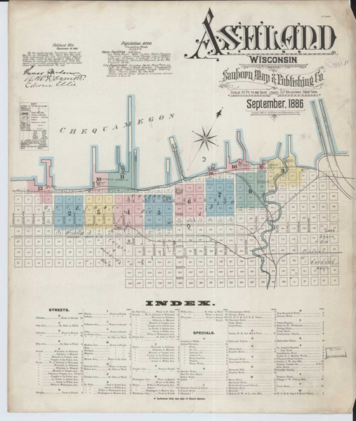 Ashland Wisconsin 1886 - Fire Insurance Index - Old Map Reprint
