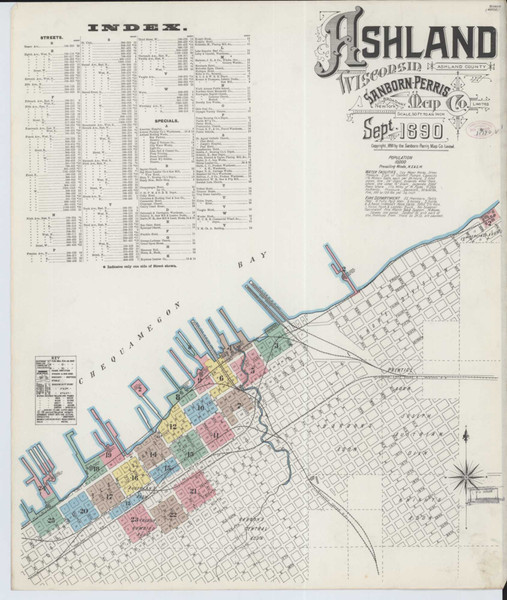 Ashland Wisconsin 1890 - Fire Insurance Index - Old Map Reprint