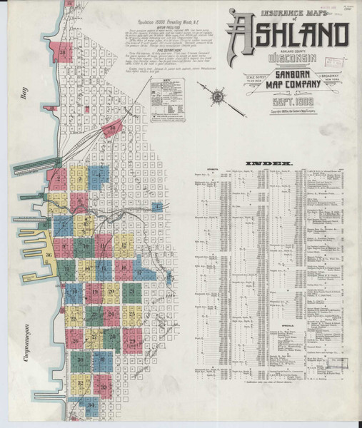 Ashland Wisconsin 1909 - Fire Insurance Index - Old Map Reprint