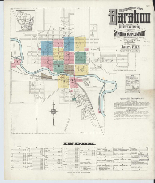 Baraboo Wisconsin 1913 - Fire Insurance Index - Old Map Reprint