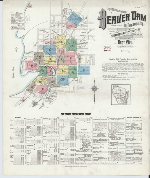 Beaver Dam Wisconsin 1914 - Fire Insurance Index - Old Map Reprint