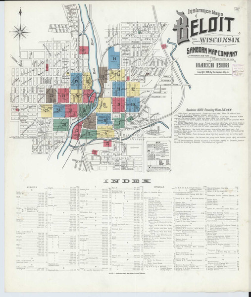 Beloit Wisconsin 1908 - Fire Insurance Index - Old Map Reprint
