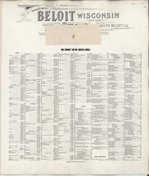 Beloit Wisconsin 1950 - Fire Insurance Index - Old Map Reprint