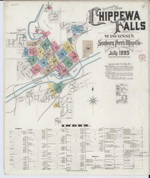 Chippewa Falls Wisconsin 1895 - Fire Insurance Index - Old Map Reprint