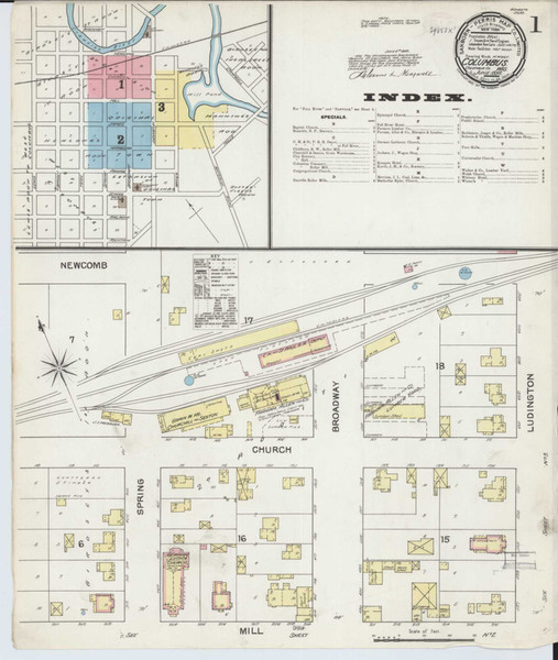 Columbus Wisconsin 1892 - Fire Insurance Index - Old Map Reprint