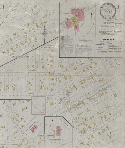 Darien Wisconsin 1933 - Fire Insurance Index - Old Map Reprint