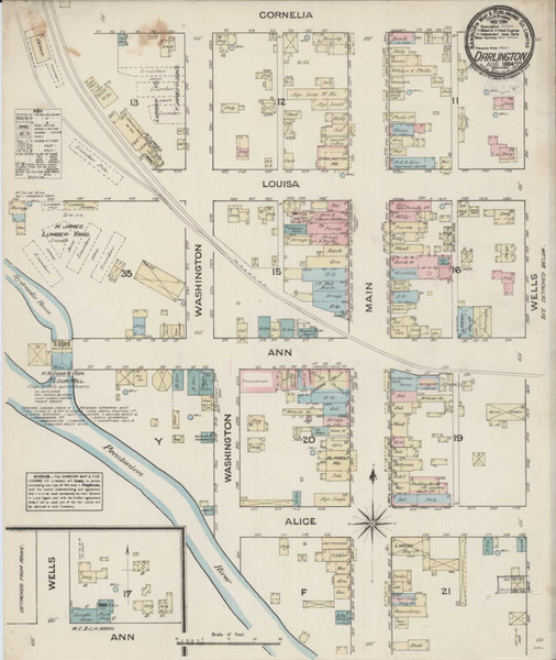 Darlington Wisconsin 1884 - Fire Insurance Index - Old Map Reprint