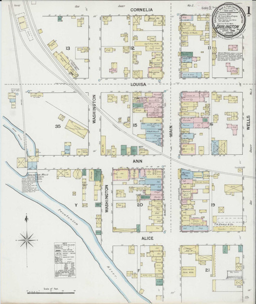 Darlington Wisconsin 1889 - Fire Insurance Index - Old Map Reprint