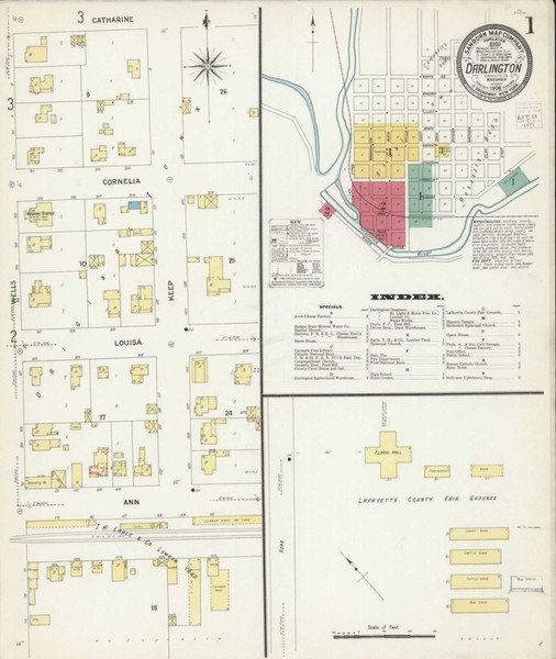 Darlington Wisconsin 1908 - Fire Insurance Index - Old Map Reprint