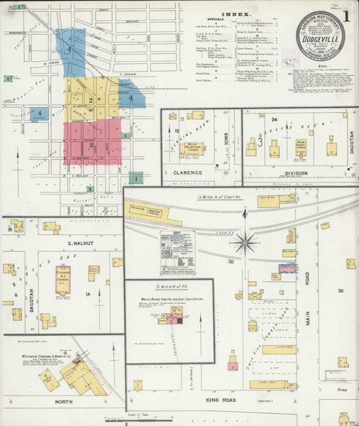 Dodgeville Wisconsin 1905 - Fire Insurance Index - Old Map Reprint