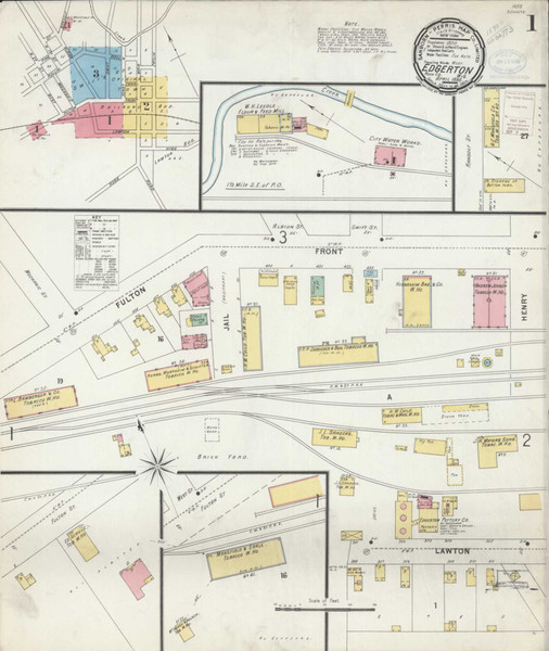 Edgerton Wisconsin 1898 - Fire Insurance Index - Old Map Reprint