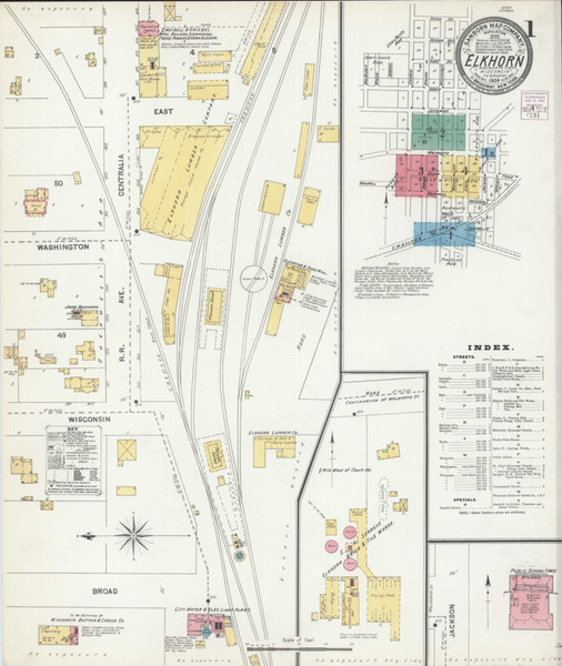 Elkhorn Wisconsin 1904 - Fire Insurance Index - Old Map Reprint