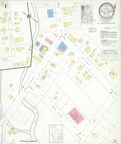Fall River Wisconsin 1943 - Fire Insurance Index - Old Map Reprint