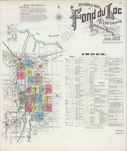 Fond Du Lac Wisconsin 1898 - Fire Insurance Index - Old Map Reprint