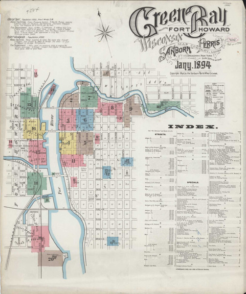Green Bay Wisconsin 1894 - Fire Insurance Index - Old Map Reprint