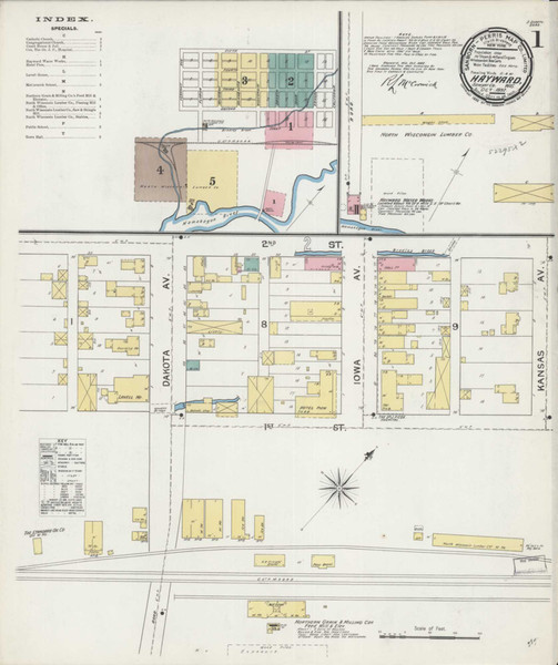 Hayward Wisconsin 1892 - Fire Insurance Index - Old Map Reprint