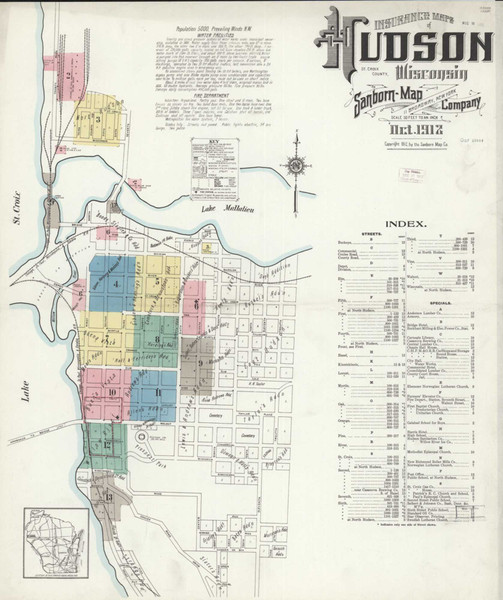 Hudson Wisconsin 1912 - Fire Insurance Index - Old Map Reprint