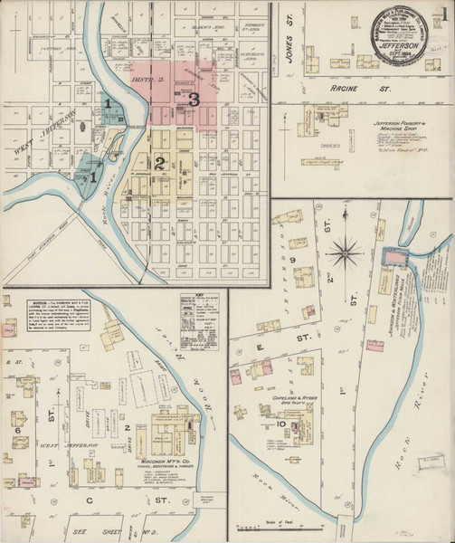 Jefferson Wisconsin 1884 - Fire Insurance Index - Old Map Reprint