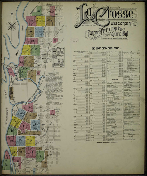 La Crosse Wisconsin 1891 - Fire Insurance Index - Old Map Reprint