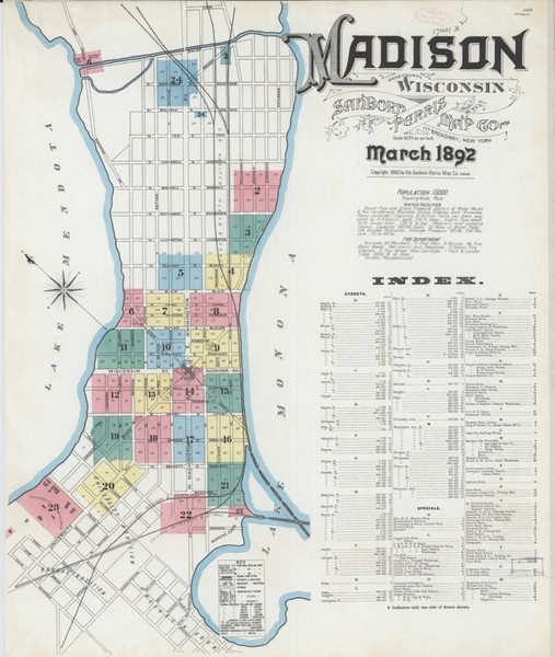 Madison Wisconsin 1892 - Fire Insurance Index - Old Map Reprint