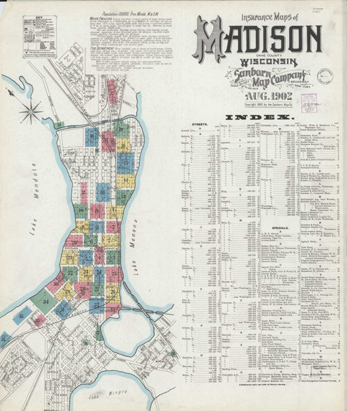 Madison Wisconsin 1902 - Fire Insurance Index - Old Map Reprint