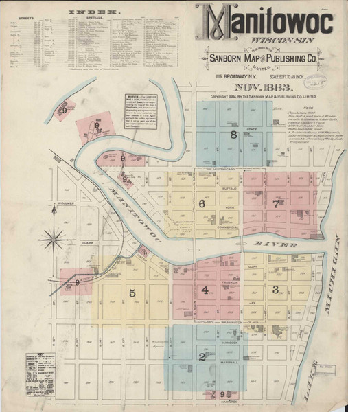 Manitowoc Wisconsin 1883 - Fire Insurance Index - Old Map Reprint