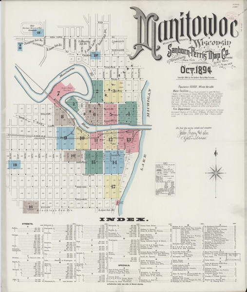 Manitowoc Wisconsin 1894 - Fire Insurance Index - Old Map Reprint