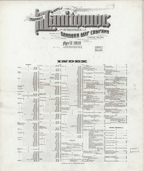 Manitowoc Wisconsin 1919 - Fire Insurance Index - Old Map Reprint