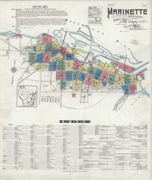 Marinette Wisconsin 1921 - Fire Insurance Index - Old Map Reprint