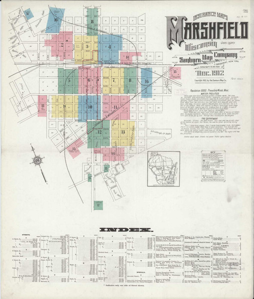 Marshfield Wisconsin 1912 - Fire Insurance Index - Old Map Reprint