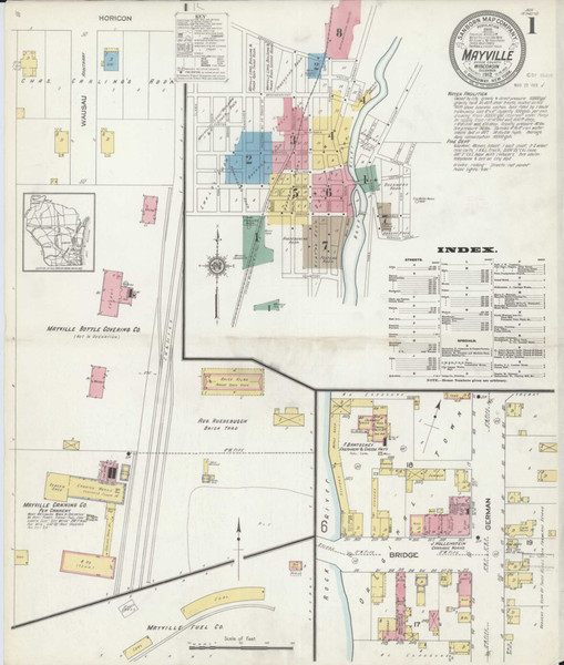 Mayville Wisconsin 1912 - Fire Insurance Index - Old Map Reprint